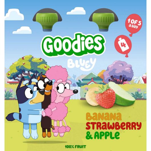 Organix Goodies Bluey Kids Snack Banana Strawberry And Apple Smoothie Fruit Pouches Multipack 100G 4S
